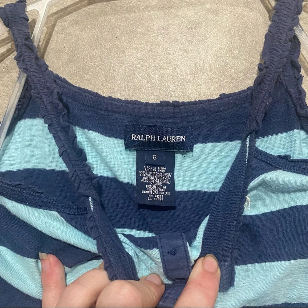 Ralph Lauren Navy and Light Blue Striped Kids Romper Sz 6